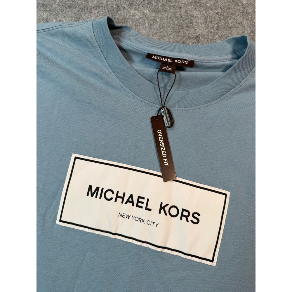 Michael Kors Mens Oversized Fit NYC Graphic T-Shirt Blue Large